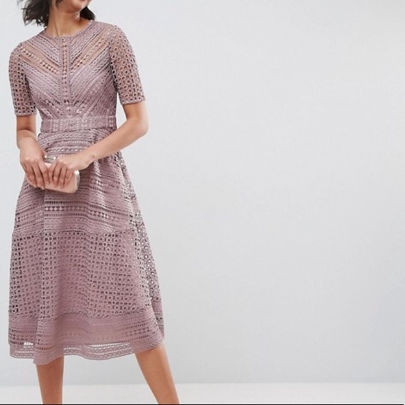 ASOS Dresses & Skirts - NWT ASOS Mink Mauve Short Sleeve Lace Midi Dress